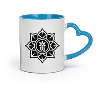 DEBINGY céramique Tasse à café une icône de style glyphe représentant un symbole bouddhiste floral （11oz/320ml） Pour café, soupe, thé, lait, latte, chocolat chaud, pour femmes et hommes Bleu