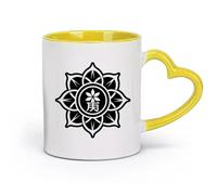 DEBINGY céramique Tasse à café une icône de style glyphe représentant un symbole bouddhiste floral （11oz/320ml） Pour café, soupe, thé, lait, latte, chocolat chaud, pour femmes et hommes Jaune