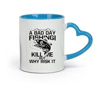 DEBINGY céramique Tasse à café une mauvaise journée de pêche me tue mais pourquoi risquer la pêche typographie graphique （11oz/320ml） Joli cadeau de Noël Bleu