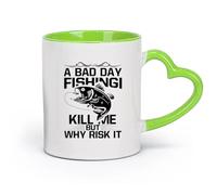 DEBINGY céramique Tasse à café une mauvaise journée de pêche me tue mais pourquoi risquer la pêche typographie graphique （11oz/320ml） Joli cadeau de Noël Vert