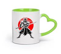 DEBINGY céramique Tasse à café, une silhouette captivante d'un guerrier samouraï avec une épée dégainée et prête （11oz/320ml） Lave-vaisselle Vert
