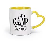 DEBINGY céramique Tasse à thé Chambre d'enfant Camp Little Adventurer Camping Petite Fille Garçon （11oz/320ml） Parfait pour les cuisines, restaurants et cafés, excellente idée cadeau Jaune
