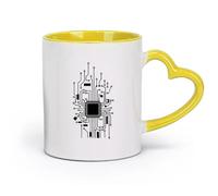 DEBINGY céramique Tasse à thé Circuit imprimé vertical Geek Ingénieur informatique Technologie CPU Hacker informatique （11oz/320ml） Café ou cadeau Jaune