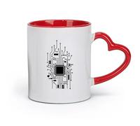 DEBINGY céramique Tasse à thé Circuit imprimé vertical Geek Ingénieur informatique Technologie CPU Hacker informatique （11oz/320ml） Café ou cadeau Rouge