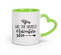 DEBINGY céramique Tasse à thé Citations d'aventure Tu es notre plus grande aventure Chambre bébé bohème （11oz/320ml） Utilisation au café ou au restaurant Vert