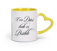 DEBINGY céramique Tasse à thé Dieu rend tout possible, citation chrétienne espagnole du Seigneur, verset biblique « Con Dios Todo Es Posible » （11oz/320ml） Restaurant, bureau Jaune