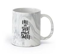 DEBINGY céramique Tasse à thé La vie est courte, rendez la vie plus douce, citations familiales, citations d'amour （11oz/320ml） Restaurant, bureau Marmorschwarz
