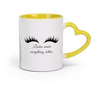 DEBINGY céramique Tasse à thé latte en porcelaine Extension de cils Sourcils Salon de beauté Maquillage （11oz/320ml） Utilisation au café ou au restaurant Jaune