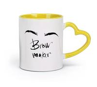 DEBINGY céramique Tasse à thé latte en porcelaine Maquillage Brow Maker Eyebrows Master Beauty Salon （11oz/320ml） Pour boissons chaudes, latte, cappuccino Jaune