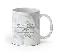 DEBINGY céramique Tasse à thé Proverbes 32:25 de la Bible chrétienne Elle rit avec force et dignité Citation d'inspiration future （11oz/320ml） Café ou cadeau Marmorschwarz