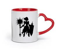 DEBINGY céramique Tasse à thé Silhouette d'une grande fille chevalier avec une masse à pointes et un grand bouclier （11oz/320ml） Lave-vaisselle Rouge