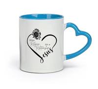 DEBINGY céramique Tasse à thé Versets bibliques Jésus Cœur Ceci n'est pas une religion Relation Fleur （11oz/320ml） Cappuccino, latte macchiato, thé, expresso Bleu