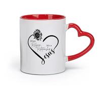 DEBINGY céramique Tasse à thé Versets bibliques Jésus Cœur Ceci n'est pas une religion Relation Fleur （11oz/320ml） Cappuccino, latte macchiato, thé, expresso Rouge