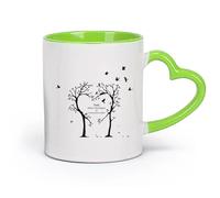DEBINGY céramique Tasse - Céramique Arbre généalogique du cœur Oiseaux volants Arbre familial de l'amour （11oz/320ml） Utilisation au café ou au restaurant Vert