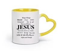 DEBINGY céramique Tasse - Céramique Bible chrétienne française Jésus Écritures Allah Messie Seigneur Dieu Prince de la vie （11oz/320ml） Joli cadeau de Noël Jaune
