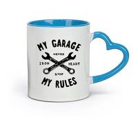 DEBINGY céramique Tasse - Céramique Mon garage Mes règles Garage Panneau de réparation automobile Garage （11oz/320ml） Tasses à café en céramique pour la maison ou le travail Bleu