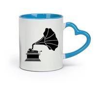 DEBINGY céramique Tasse en céramique Phonographe Tourne-disque classique Grande invention Machine à musique （11oz/320ml） Lave-vaisselle et micro-ondes Bleu