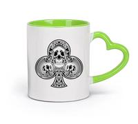 DEBINGY céramique Tasse en céramique pour café, thé et cacao as de trèfle avec crâne （11oz/320ml） Parfait pour les cuisines, restaurants et cafés, excellente idée cadeau Vert