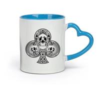 DEBINGY céramique Tasse en céramique pour café, thé et cacao as de trèfle avec crâne （11oz/320ml） Parfait pour les cuisines, restaurants et cafés, excellente idée cadeau Bleu