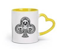 DEBINGY céramique Tasse en céramique pour café, thé et cacao as de trèfle avec crâne （11oz/320ml） Parfait pour les cuisines, restaurants et cafés, excellente idée cadeau Jaune