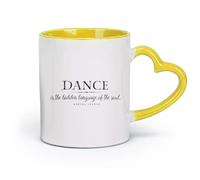 DEBINGY céramique Tasse en céramique pour café, thé et cacao Citation : La danse est le langage caché de l'âme （11oz/320ml） Idéal pour la maison et le bureau Jaune