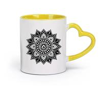 DEBINGY céramique Tasse en céramique pour café, thé et cacao conception de mandala avec une fleur （11oz/320ml） Pour café, soupe, thé, lait, latte, chocolat chaud, pour femmes et hommes Jaune