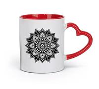 DEBINGY céramique Tasse en céramique pour café, thé et cacao conception de mandala avec une fleur （11oz/320ml） Pour café, soupe, thé, lait, latte, chocolat chaud, pour femmes et hommes Rouge