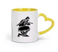 DEBINGY céramique Tasse en céramique pour café, thé et cacao Guerrier Ninja Samouraï Épée Orientale Japonaise （11oz/320ml） Pour thé, chocolat chaud Jaune