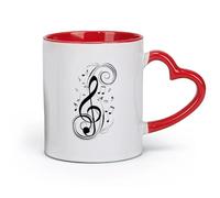DEBINGY céramique Tasse en céramique pour café, thé et cacao Notes principales de musique romantique （11oz/320ml） Pour café, flocons d'avoine, thé, facile à nettoyer Rouge