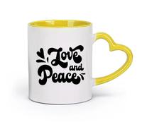 DEBINGY céramique Tasse en céramique pour la maison et le bureau Amour et Paix Créativité et Pacifisme （11oz/320ml） Pour boissons chaudes, latte, cappuccino Jaune