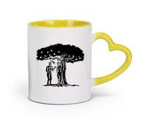 DEBINGY céramique Tasse en céramique pour la maison et le bureau gravure sur bois de l'arbre de vie d'Adam et Ève （11oz/320ml） Pour la maison ou le travail Jaune