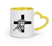 DEBINGY céramique Tasse en céramique pour la maison et le bureau Jésus-Christ salut croix （11oz/320ml） Lave-vaisselle et micro-ondes, pour le bureau et la maison Jaune