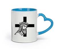 DEBINGY céramique Tasse en céramique pour la maison et le bureau Jésus-Christ salut croix （11oz/320ml） Lave-vaisselle et micro-ondes, pour le bureau et la maison Bleu