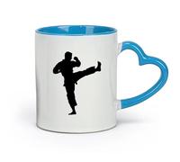 DEBINGY céramique Tasse en céramique silhouette taekwondo ou karaté coup de pied corps entier uniquement （11oz/320ml） Cadeau de bureau unique pour femme et homme Bleu