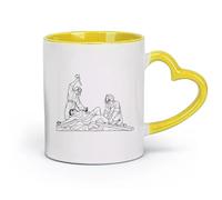 DEBINGY céramique Tasse en porcelaine 11e station du chemin de croix Jésus-Christ est cloué sur la croix （11oz/320ml） Cadeau de bureau unique pour femme et homme Jaune