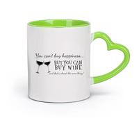 DEBINGY céramique Tasse en porcelaine On ne peut pas acheter le bonheur, mais on peut acheter du vin. Citations KTV, cuisine, bar （11oz/320ml） Joli cadeau de Noël Vert