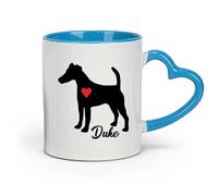 DEBINGY céramique Tasse, tasse à café/thé Fox Terrier avec votre chien Chien de compagnie avec cœur rouge （11oz/320ml） Pour boissons chaudes, latte, cappuccino Bleu