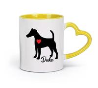 DEBINGY céramique Tasse, tasse à café/thé Fox Terrier avec votre chien Chien de compagnie avec cœur rouge （11oz/320ml） Pour boissons chaudes, latte, cappuccino Jaune