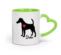 DEBINGY céramique Tasse, tasse à café/thé Fox Terrier avec votre chien Chien de compagnie avec cœur rouge （11oz/320ml） Pour boissons chaudes, latte, cappuccino Vert