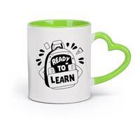 DEBINGY céramique Tasse, tasse à café/thé un glyphe d'un cartable avec une typographie prête à apprendre （11oz/320ml） Pour boissons chaudes, latte, cappuccino Vert