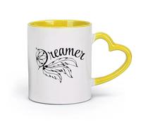 DEBINGY céramique Tasses à anse confortable Attrape-rêves style plume Dreamer Attrape-rêves volant （11oz/320ml） Pour café, soupe, thé, lait, latte, chocolat chaud, pour femmes et hommes Jaune