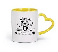 DEBINGY céramique Tasses à anse confortable Modèle de toilettage pour chien dans une animalerie （11oz/320ml） Pour café, soupe, thé, lait, latte, chocolat chaud, pour femmes et hommes Jaune