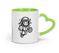 DEBINGY céramique Tasses à anse confortable un astronaute de dessin animé courant avec une balle de baseball （11oz/320ml） Pour le bureau et la maison Vert