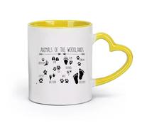 DEBINGY céramique Tasses à café avec anse Animaux des bois Grandes empreintes Maison de jeu Jungle Cerf Renard Loup Raton laveur （11oz/320ml） Toutes occasions Jaune