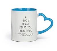 DEBINGY céramique Tasses à café avec anse Un cœur bienveillant vous rend belle pour toujours, une police de motivation créative et inspirante （11oz/320ml） Lave-vaisselle Bleu