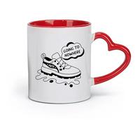 DEBINGY céramique Tasses à café avec anse un glyphe d'une chaussure avec une typographie qui ne mène nulle part （11oz/320ml） Boissons chaudes, expresso Rouge