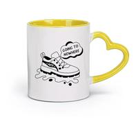 DEBINGY céramique Tasses à café avec anse un glyphe d'une chaussure avec une typographie qui ne mène nulle part （11oz/320ml） Boissons chaudes, expresso Jaune