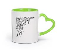 DEBINGY céramique Tasses à café en céramique blanche Feuilles Branches Branches de saule Jungle Forêt Arbre （11oz/320ml） Boissons chaudes, expresso Vert