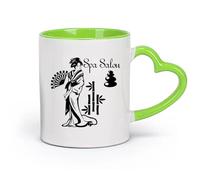 DEBINGY céramique Tasses à café en céramique blanche Spa Salon Soin du visage Soins de la peau Citation Femme japonaise （11oz/320ml） Restaurant, bureau Vert