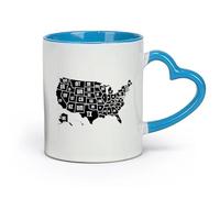 DEBINGY céramique Tasses à café en grès avec anse Carte des États-Unis Carte des comtés des États-Unis 5 lieux （11oz/320ml） Pour thé, café, lait, cappuccino Bleu